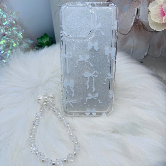 Other - Chic iPhone 16 Pro Max White Bow Theme Clear Case w/ matching bead charm